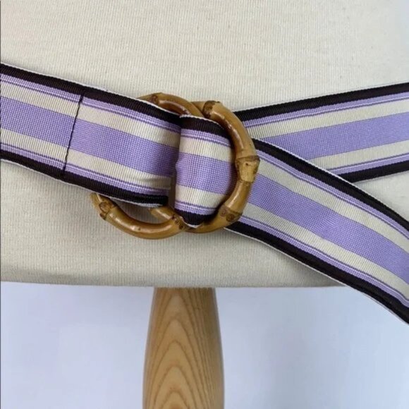 Rare J.Crew S / M Vintage Belt Bamboo Buckle Striped Lavender Brown Ivory - Picture 4 of 11